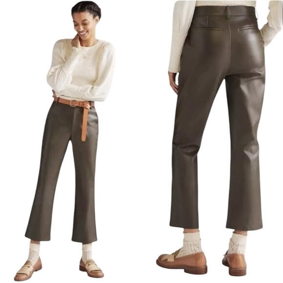 Avec Les Filles | Women’s Green Faux Leather Crop Kick Boot Pants Size 26 - Picture 1 of 8